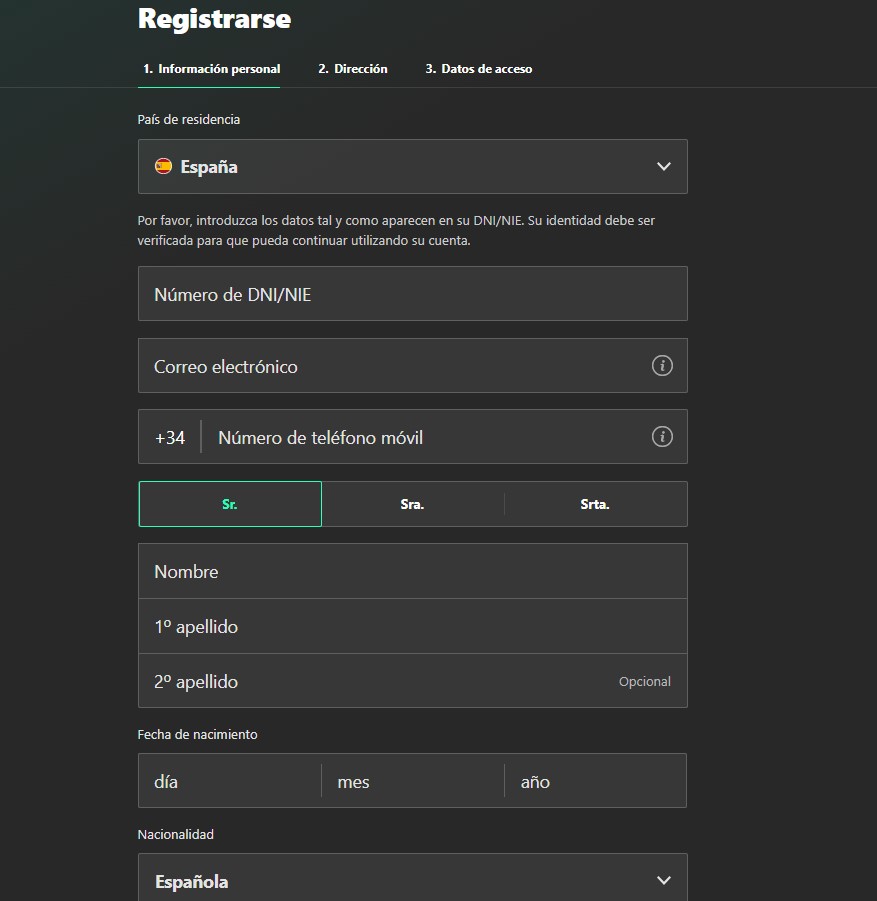 Registrarse en bet365 paso 2
