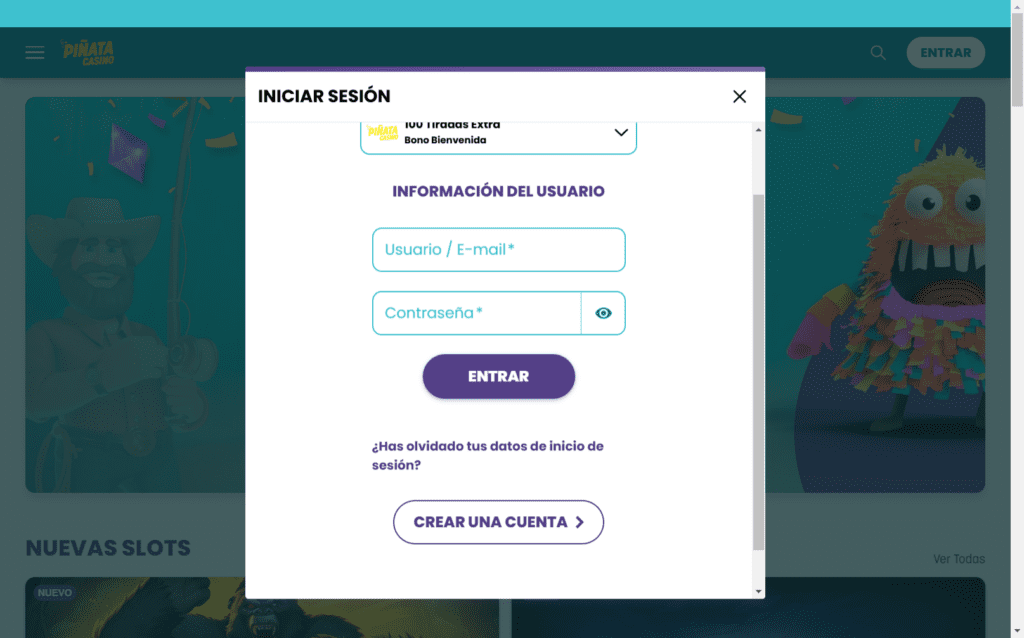 piñata casino - como registrarse - paso 2
